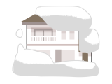 yaneno"大きくせり出した屋根の雪庇の一部が落ちている画像"